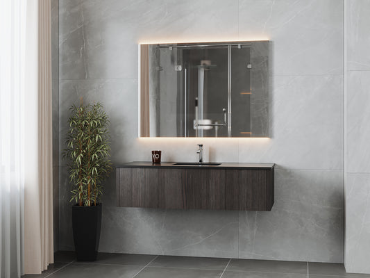Legno 54" Carbon Oak Bathroom Vanity with Matte Black VIVA Stone Solid Surface Countertop
