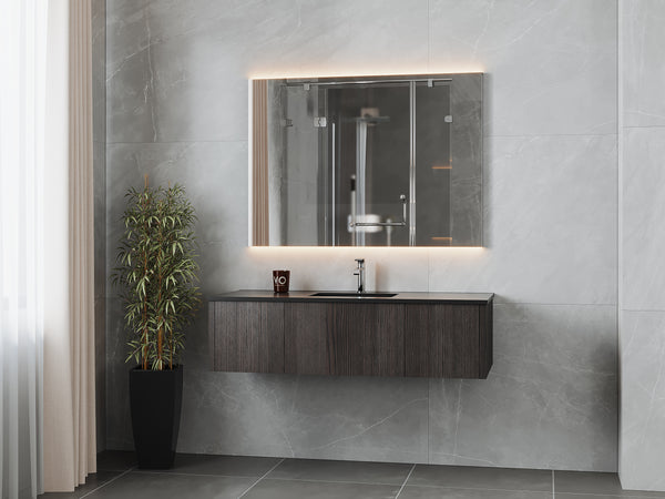 Legno 54 Carbon Oak Bathroom Vanity with Matte Black VIVA Stone Solid Surface Countertop