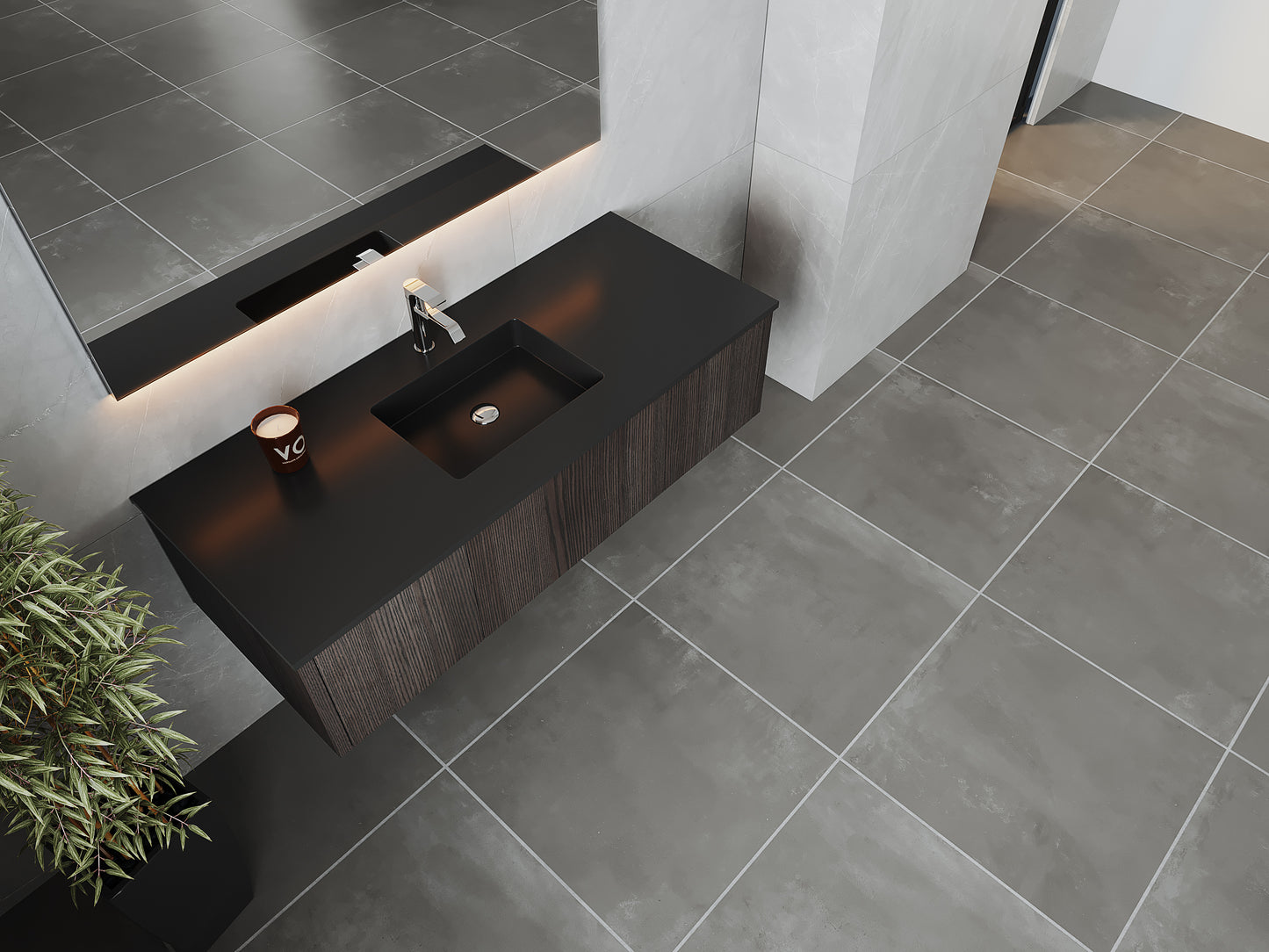 Legno 54" Carbon Oak Bathroom Vanity with Matte Black VIVA Stone Solid Surface Countertop