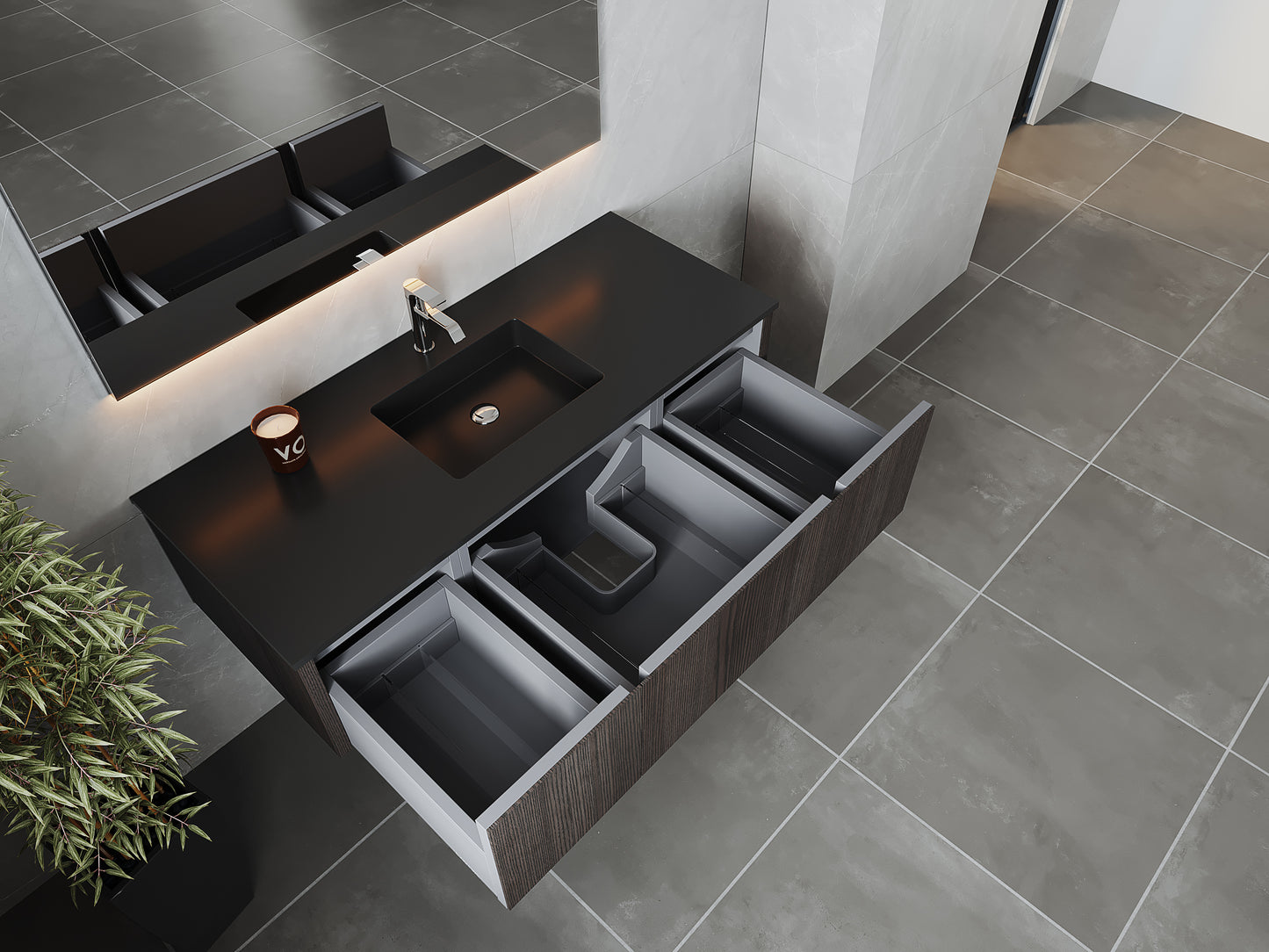 Legno 54" Carbon Oak Bathroom Vanity with Matte Black VIVA Stone Solid Surface Countertop