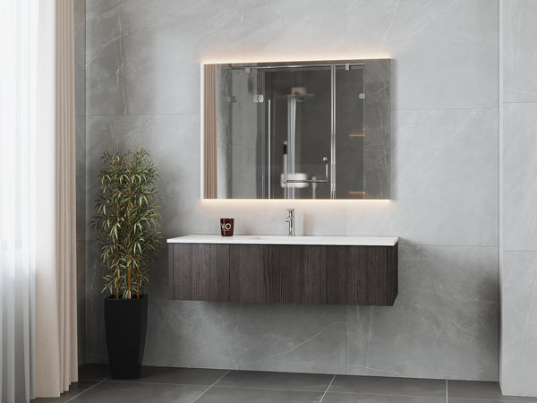 Legno 54 Carbon Oak Bathroom Vanity with Matte White VIVA Stone Solid Surface Countertop