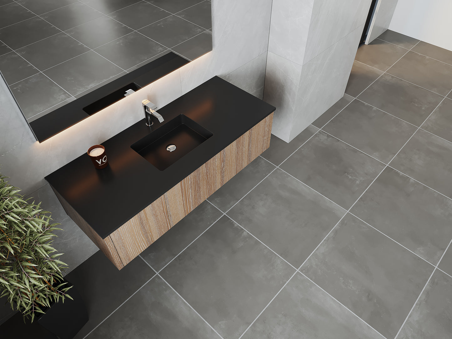 Legno 54" Weathered Grey Bathroom Vanity with Matte Black VIVA Stone Solid Surface Countertop