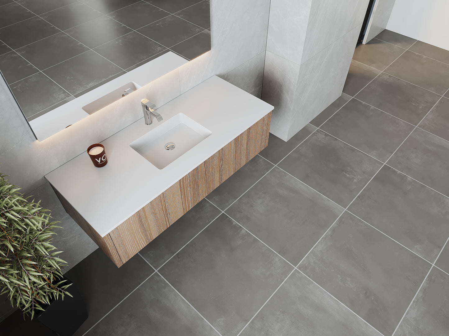 Legno 54" Weathered Grey Bathroom Vanity with Matte White VIVA Stone Solid Surface Countertop