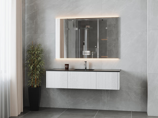 Legno 60" Alabaster White Single Sink Bathroom Vanity with Matte Black VIVA Stone Solid Surface Countertop
