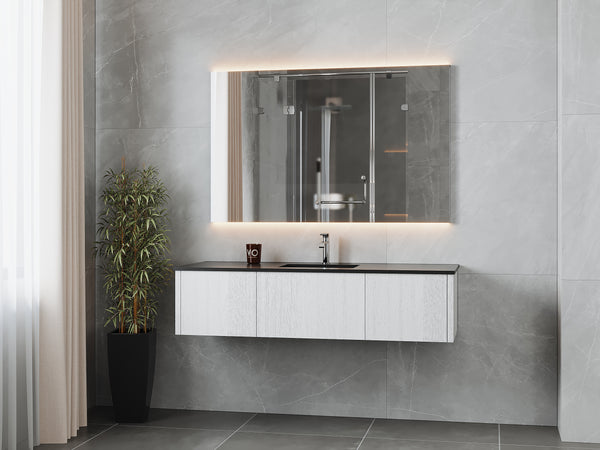 Legno 60 Alabaster White Single Sink Bathroom Vanity with Matte Black VIVA Stone Solid Surface Countertop