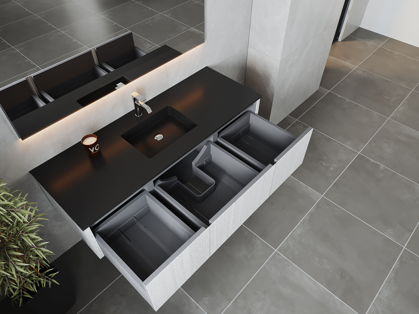 Legno 60" Alabaster White Single Sink Bathroom Vanity with Matte Black VIVA Stone Solid Surface Countertop