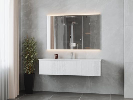 Legno 60" Alabaster White Single Sink Bathroom Vanity with Matte White VIVA Stone Solid Surface Countertop