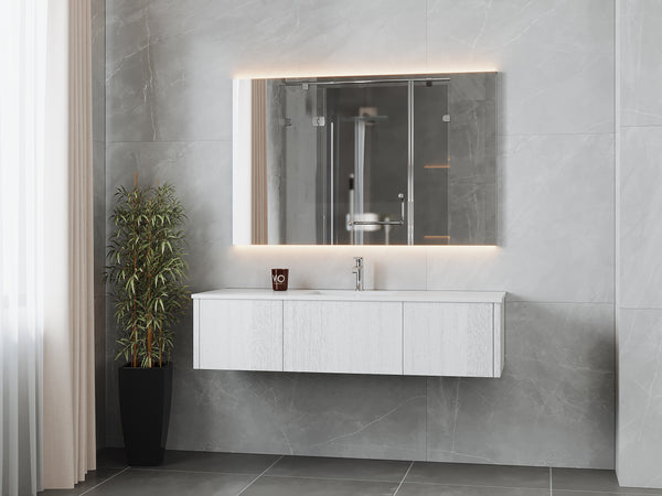 Legno 60 Alabaster White Single Sink Bathroom Vanity with Matte White VIVA Stone Solid Surface Countertop