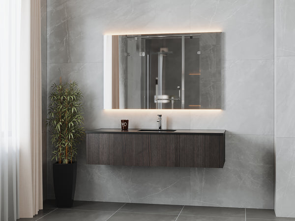 Legno 60 Carbon Oak Single Sink Bathroom Vanity with Matte Black VIVA Stone Solid Surface Countertop