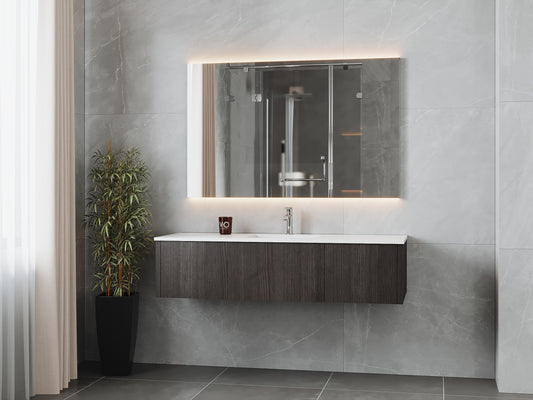 Legno 60" Carbon Oak Single Sink Bathroom Vanity with Matte White VIVA Stone Solid Surface Countertop