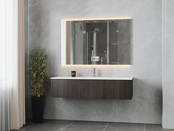 Legno 60 Carbon Oak Single Sink Bathroom Vanity with Matte White VIVA Stone Solid Surface Countertop