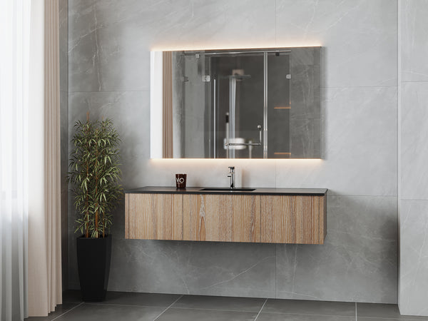 Legno 60 Weathered Grey Single Sink Bathroom Vanity with Matte Black VIVA Stone Solid Surface Countertop