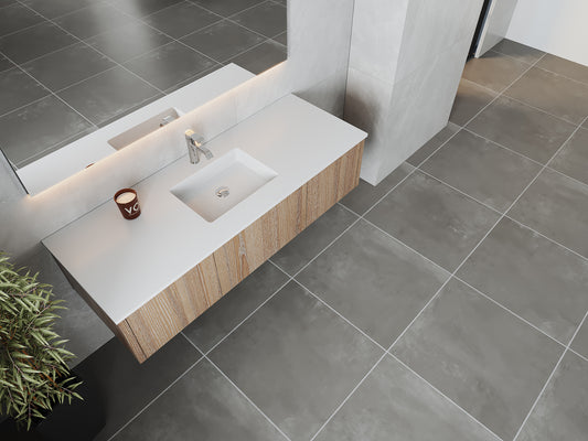 Legno 60" Weathered Grey Single Sink Bathroom Vanity with Matte White VIVA Stone Solid Surface Countertop