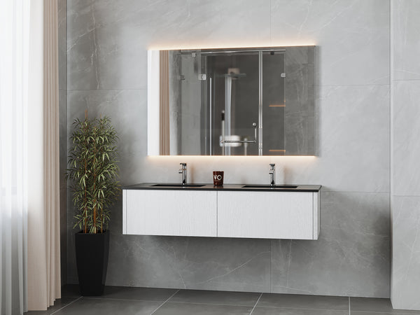 Legno 60 Alabaster White Double Sink Bathroom Vanity with Matte Black VIVA Stone Solid Surface Countertop