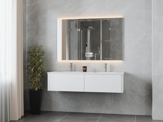 Legno 60" Alabaster White Double Sink Bathroom Vanity with Matte White VIVA Stone Solid Surface Countertop