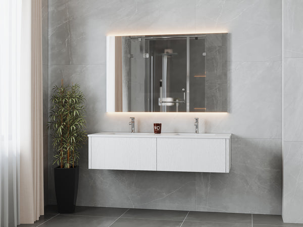 Legno 60 Alabaster White Double Sink Bathroom Vanity with Matte White VIVA Stone Solid Surface Countertop
