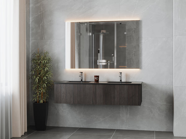 Legno 60 Carbon Oak Double Sink Bathroom Vanity with Matte Black VIVA Stone Solid Surface Countertop