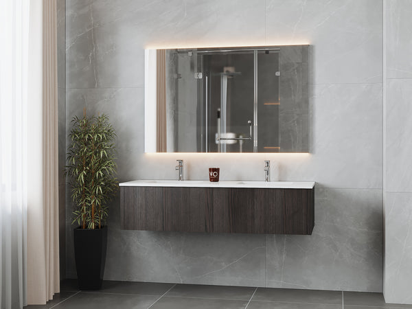 Legno 60 Carbon Oak Double Sink Bathroom Vanity with Matte White VIVA Stone Solid Surface Countertop