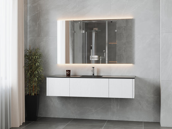 Legno 66 Alabaster White Bathroom Vanity with Matte Black VIVA Stone Solid Surface Countertop