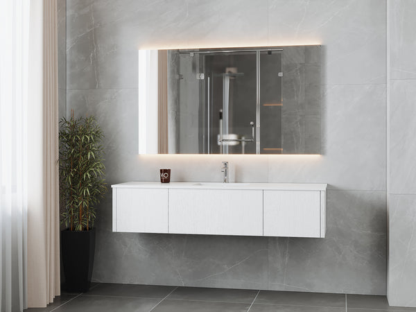 Legno 66 Alabaster White Bathroom Vanity with Matte White VIVA Stone Solid Surface Countertop