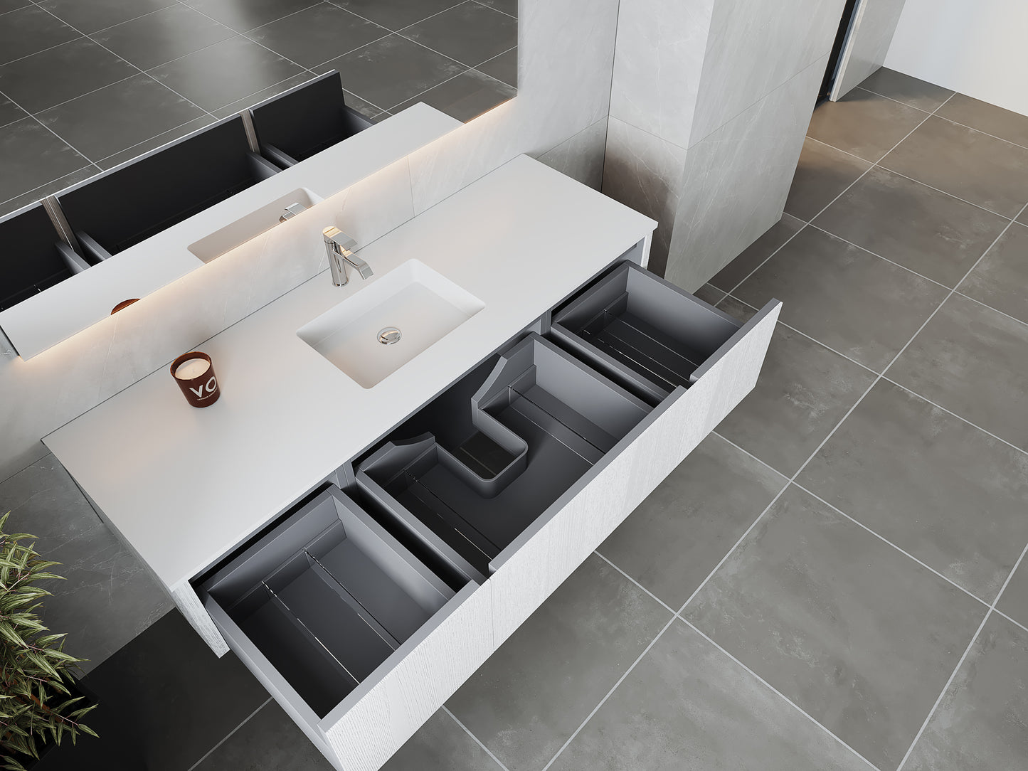 Legno 66" Alabaster White Bathroom Vanity with Matte White VIVA Stone Solid Surface Countertop