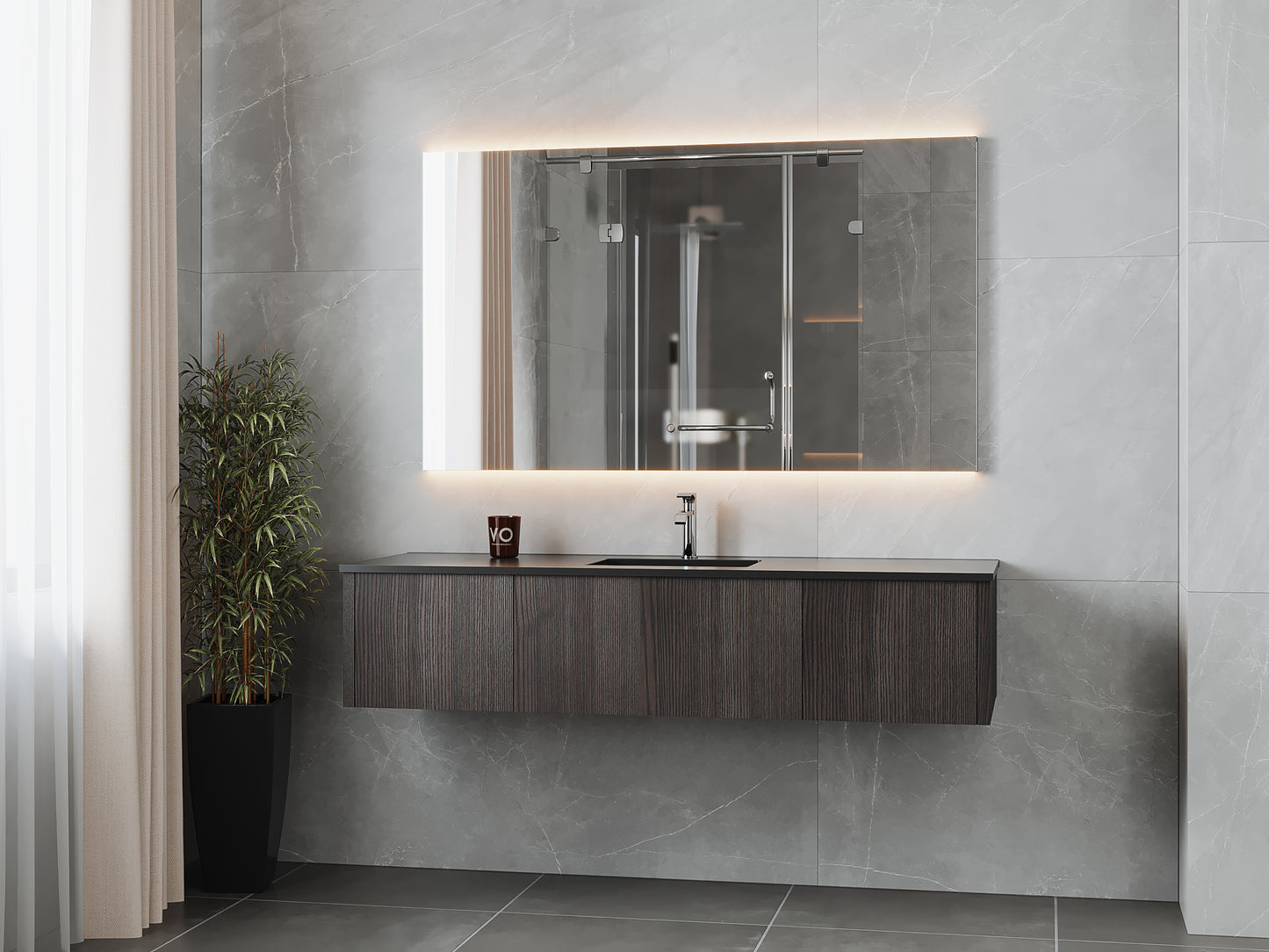 Legno 66" Carbon Oak Bathroom Vanity with Matte Black VIVA Stone Solid Surface Countertop