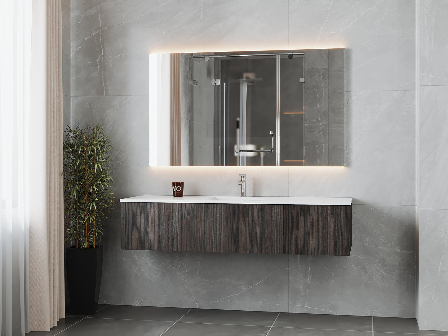 Legno 66" Carbon Oak Bathroom Vanity with Matte White VIVA Stone Solid Surface Countertop