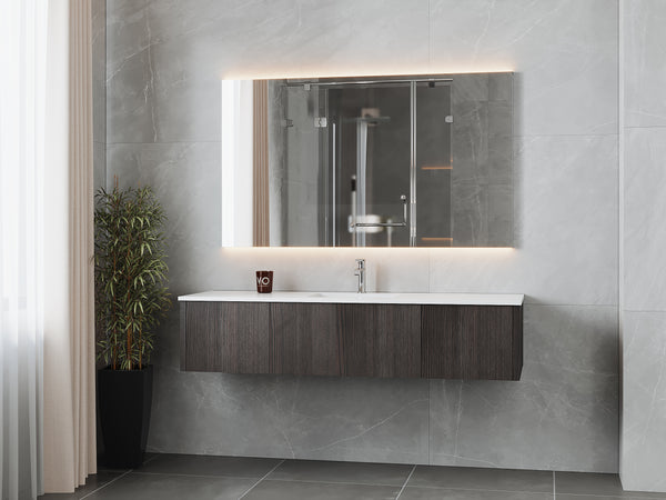 Legno 66 Carbon Oak Bathroom Vanity with Matte White VIVA Stone Solid Surface Countertop