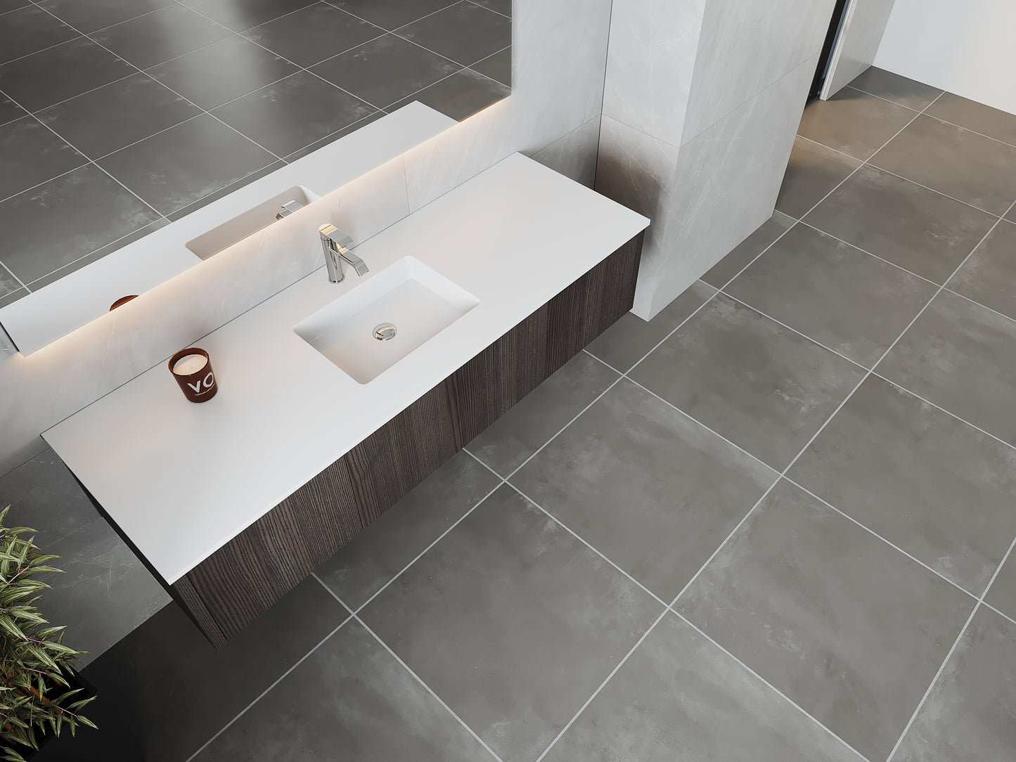 Legno 66" Carbon Oak Bathroom Vanity with Matte White VIVA Stone Solid Surface Countertop