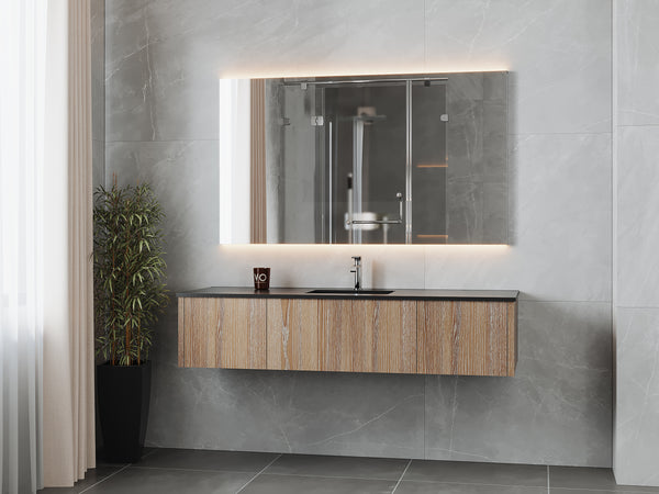 Legno 66 Weathered Grey Bathroom Vanity with Matte Black VIVA Stone Solid Surface Countertop