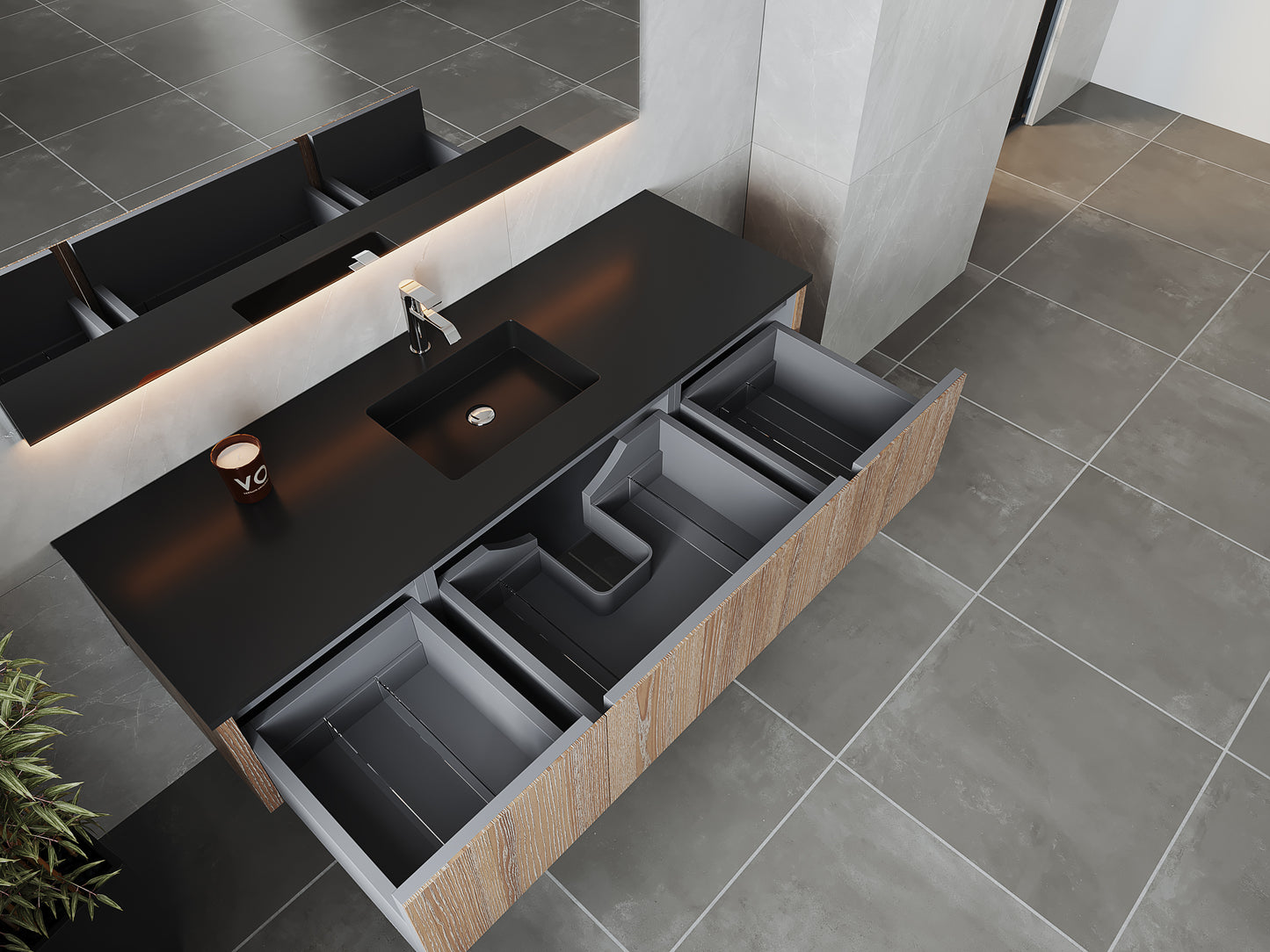 Legno 66" Weathered Grey Bathroom Vanity with Matte Black VIVA Stone Solid Surface Countertop