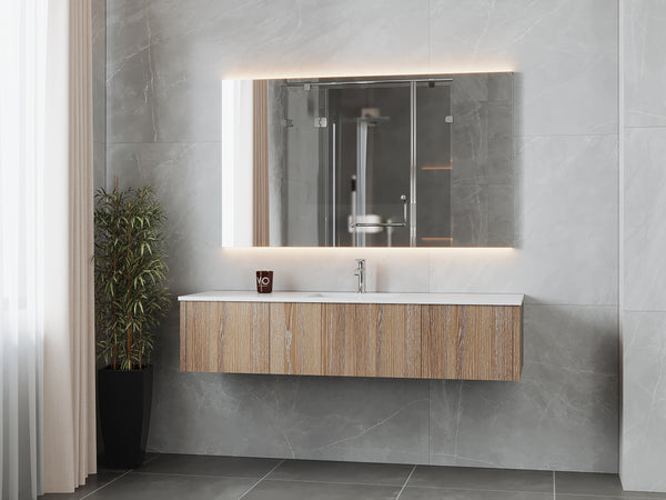 Legno 66 Weathered Grey Bathroom Vanity with Matte White VIVA Stone Solid Surface Countertop