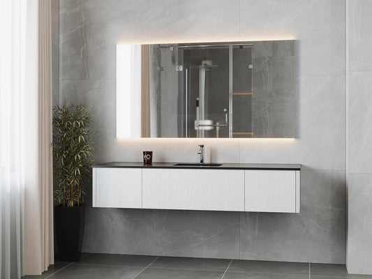 Legno 72" Alabaster White Single Sink Bathroom Vanity with Matte Black VIVA Stone Solid Surface Countertop