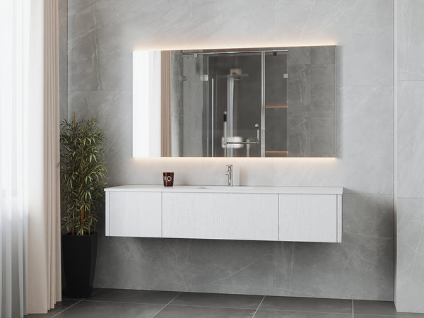Legno 72 Alabaster White Single Sink Bathroom Vanity with Matte White VIVA Stone Solid Surface Countertop