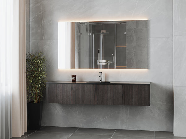 Legno 72 Carbon Oak Single Sink Bathroom Vanity with Matte Black VIVA Stone Solid Surface Countertop