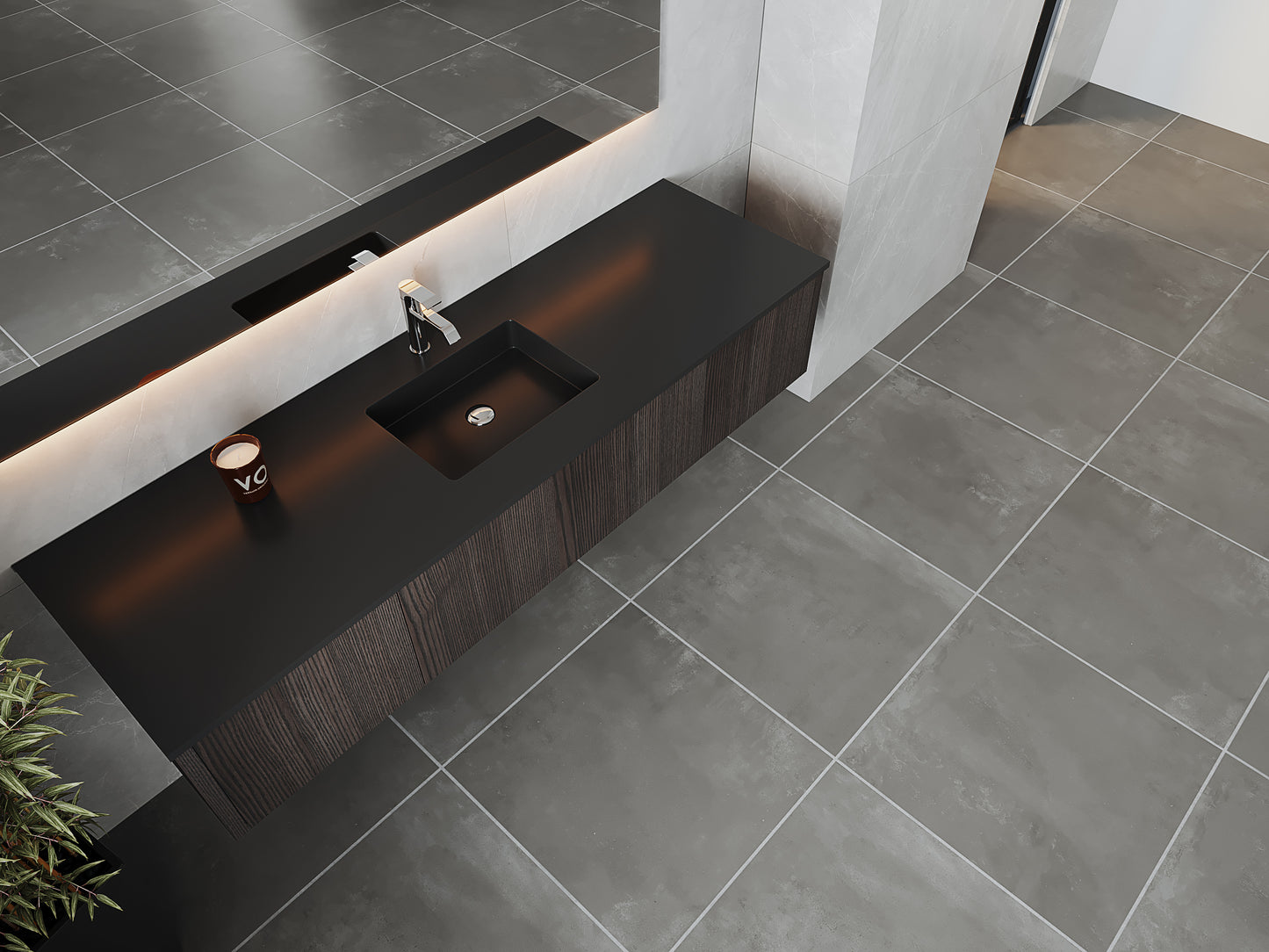 Legno 72" Carbon Oak Single Sink Bathroom Vanity with Matte Black VIVA Stone Solid Surface Countertop