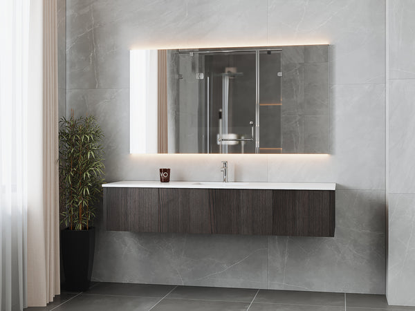 Legno 72 Carbon Oak Single Sink Bathroom Vanity with Matte White VIVA Stone Solid Surface Countertop