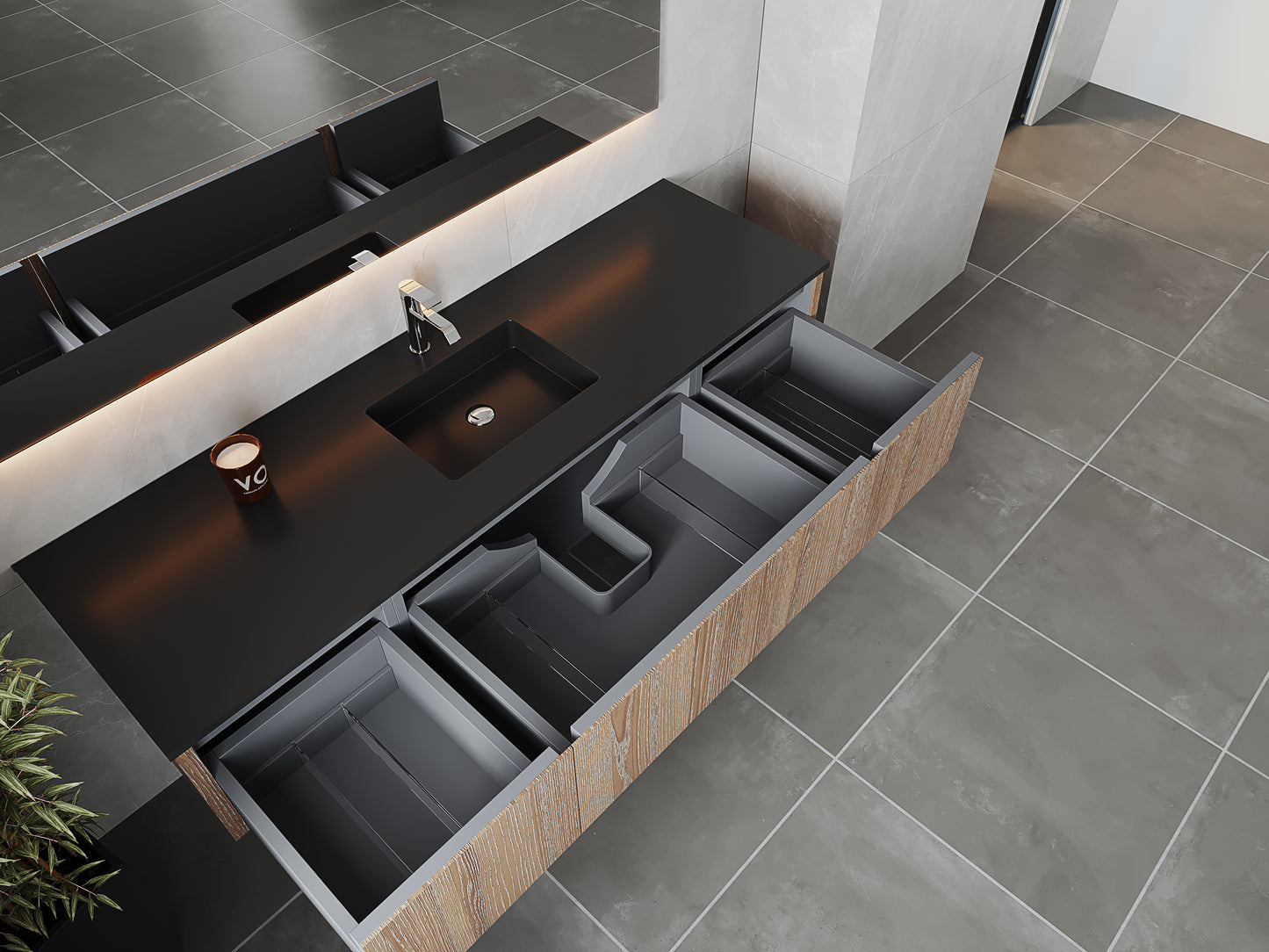 Legno 72" Weathered Grey Single Sink Bathroom Vanity with Matte Black VIVA Stone Solid Surface Countertop