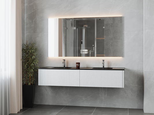 Legno 72" Alabaster White Double Sink Bathroom Vanity with Matte Black VIVA Stone Solid Surface Countertop