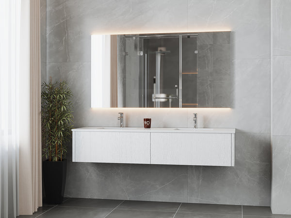Legno 72 Alabaster White Double Sink Bathroom Vanity with Matte White VIVA Stone Solid Surface Countertop
