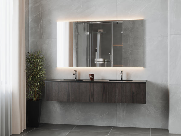 Legno 72 Carbon Oak Double Sink Bathroom Vanity with Matte Black VIVA Stone Solid Surface Countertop