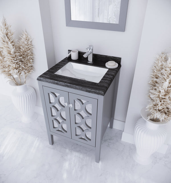 Mediterraneo 24 Grey Bathroom Vanity with Black Wood Marble Countertop