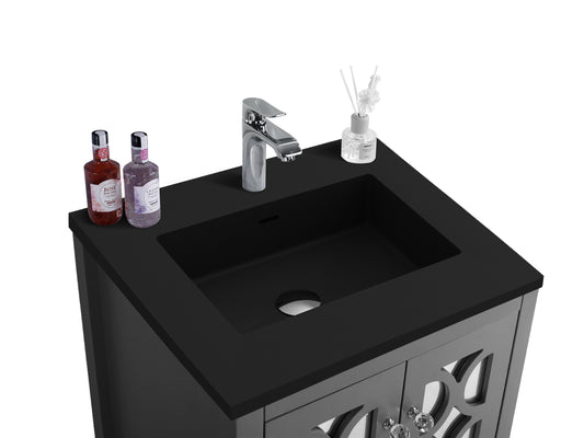 Mediterraneo 24" Grey Bathroom Vanity with Matte Black VIVA Stone Solid Surface Countertop