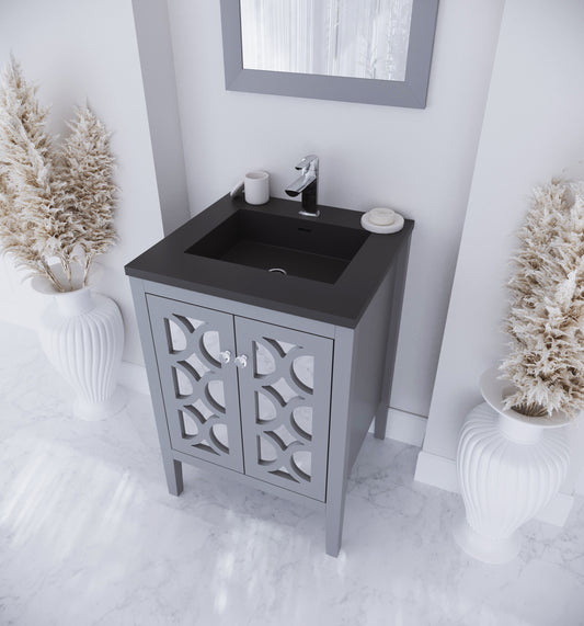 Mediterraneo 24" Grey Bathroom Vanity with Matte Black VIVA Stone Solid Surface Countertop