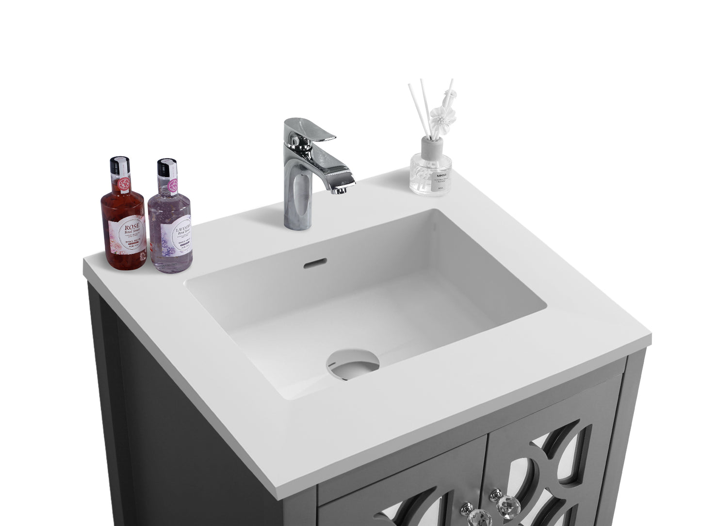 Mediterraneo 24" Grey Bathroom Vanity with Matte White VIVA Stone Solid Surface Countertop