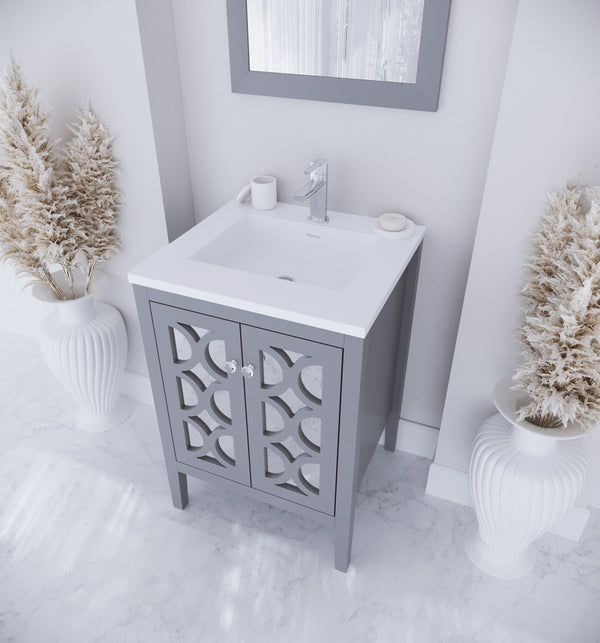 Mediterraneo 24 Grey Bathroom Vanity with Matte White VIVA Stone Solid Surface Countertop