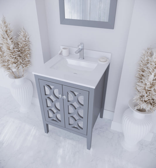 Mediterraneo 24" Grey Bathroom Vanity with White Quartz Countertop