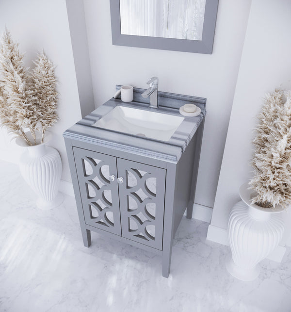 Mediterraneo 24 Grey Bathroom Vanity with White Stripes Marble Countertop