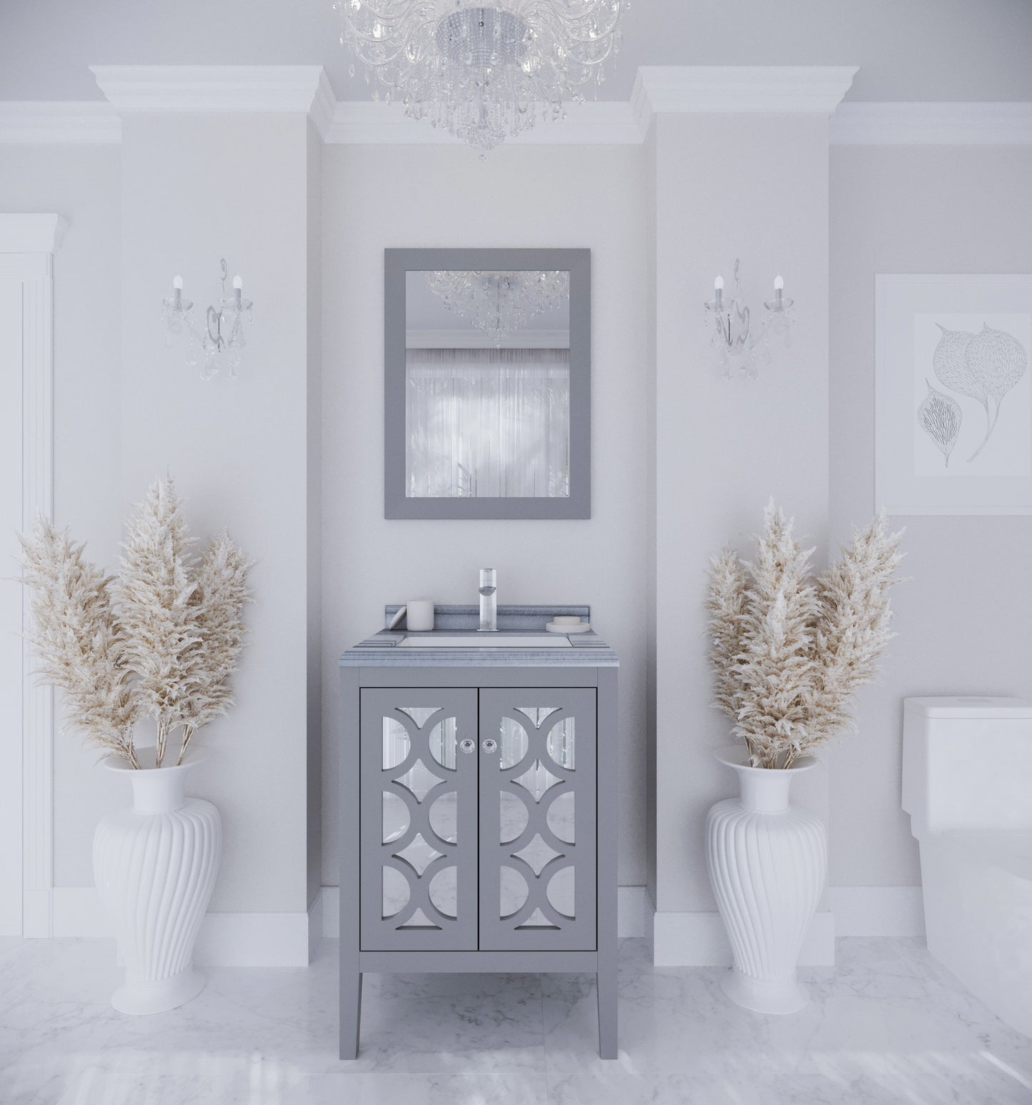 Mediterraneo 24" Grey Bathroom Vanity with White Stripes Marble Countertop