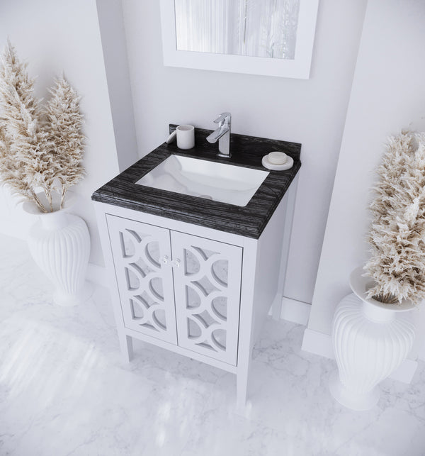 Mediterraneo 24 White Bathroom Vanity with Black Wood Marble Countertop